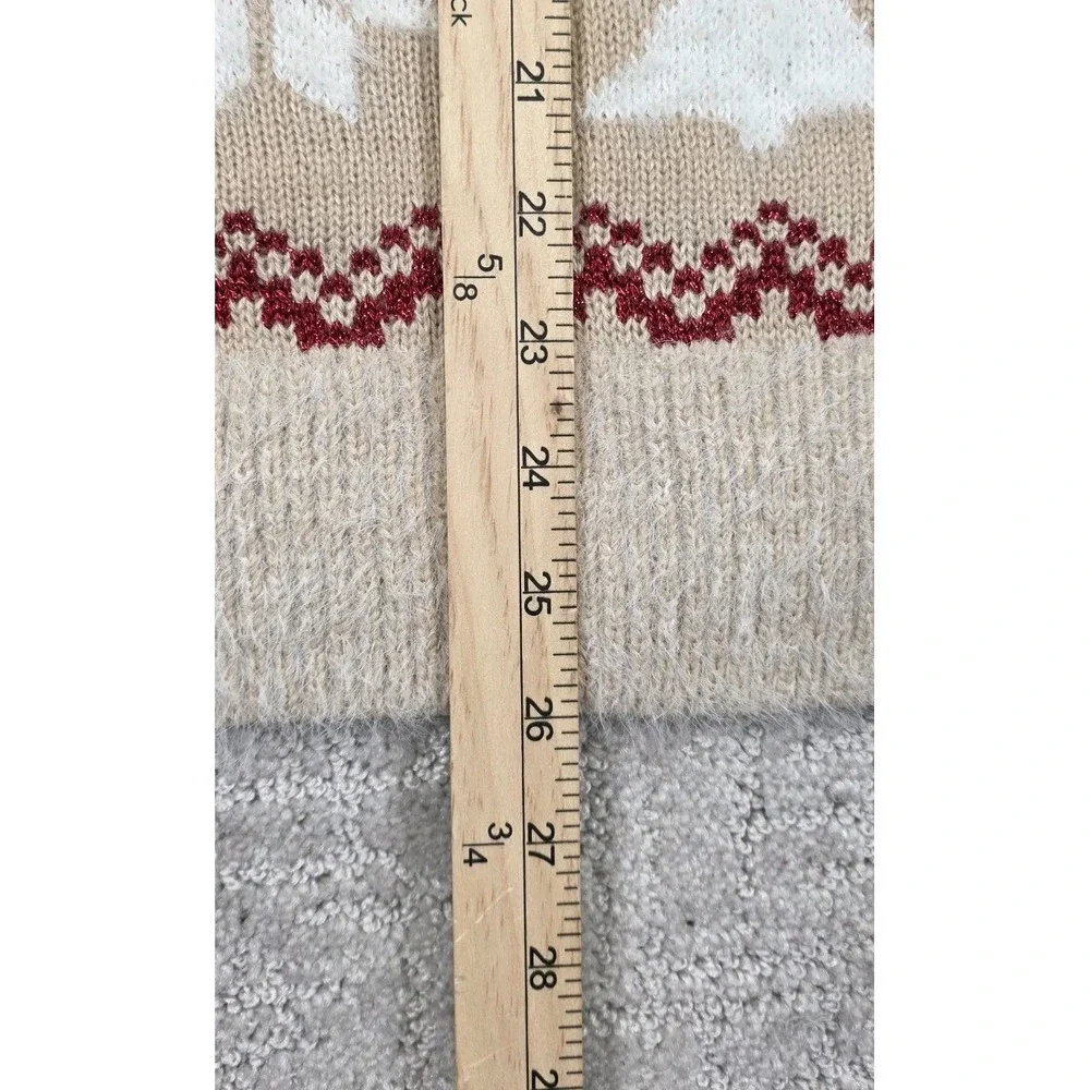 Holiday Time Christmas Winter‎ Holiday Sweater Fuzzy Snowflake Tan Red White XL